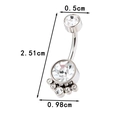 Titanium navel ring with silver finish featuring zircon crown design and measurements - White Zircon (T2541-1)