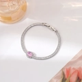 Macro detail of silver bracelet with pink oval stone and square zirconia stones - Silver Oval Style
