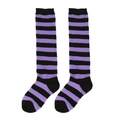 Detailed view of purple and black striped over-the-knee socks with knitted texture - One Size (7-12Y) / Purple and Black Stripes