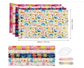 Set of 5 birthday wrapping papers with dinosaur and cupcake patterns, cords and tapes - 5 Rolls Set with Accessories / 43cm*3m
