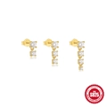 Three-piece S925 sterling silver gold stud earring set with multiple clear zircons - Pave Rhinestone Combination / Gold #1