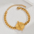 Gold-plated Cuban chain bracelet with a concentric gear pendant and crystal inlay - Stainless Steel/Zirconia / Gold Concentric Zirconia Inlaid Bracelet (B1103)