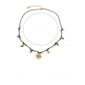 Bunte gewebte Boho-Halskette mit 18 Karat vergoldeten Anhängern und blauem Emaille - Blau Gelb Geflochten-Lapislazuli Stil