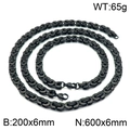 Conjunto de cadena bizantina negra de acero inoxidable para hombre, collar y pulsera - 6mm / Negro