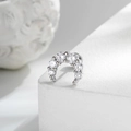 Silver crescent moon cartilage stud earring with sparkling round zircon inlays - White Moon Style (A1031-1)