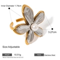 Adjustable stainless steel flower ring with mixed gold and silver petals and a white pearl - Two-tone Flower Pearl Style (JDRW2405023-S)