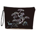 Pochette nera con stampa di pini e cervi, finitura olografica e cinturino da polso - 17*25cm (Lino) con Cinturino / Stampa Cervo Pino Nero (Stile 1)