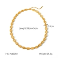 Detalles del collar de eslabones de acero inoxidable bañado en oro 18K de 39cm más 5cm - Collar de Cadena Simple con Eslabones Ovalados Dorados (HC-N40059)