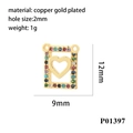 Détail du pendentif cœur en cuivre plaqué or avec zircons colorés et dimensions 12x9mm - Cadre de Cœur Creux P01397