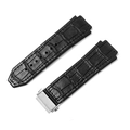 Black leather watch band with crocodile texture and silver buckle for Hublot style watches - [Convex x Wide Mouth] 19x26mm / Bamboo Grain Black - Silver Buckle - Z2