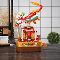 Lion Dance building block music box with 480 pieces in traditional red and yellow - Dancing Lion Football Music Box