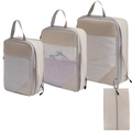 4-piece beige and grey compression travel organizer set with breathable mesh and handles - 4-Piece Set (includes Shoe Bag) / Beige