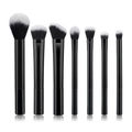 7 pieces makeup brush set with black and white gradient bristles on clear glossy handles - 7Pcs Full Black Handle