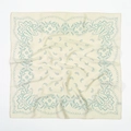 Light beige cashew pattern silk square scarf with vibrant green paisley prints - 70*70cm / Beige