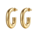 Orecchini a cerchio ovali a forma di C in acciaio inossidabile lucido placcato oro 18K - Stile a Forma di C Ovale Spesso 5.0 (MS-071) / Oro