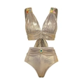 Costume da bagno due pezzi oro metallizzato con strass colorati e scollo a V profondo - S / Set Bikini Oro