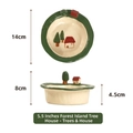5.5 inch Forest House ceramic bowl with hand-painted trees and green rim detail - 5.5 Inch Hand-kneaded Bowl-Tree & House