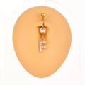 Piercing ombelico in acciaio dorato con cristallo tondo e ciondolo con lettera F brillante - Lettera F (Z-249) / Argento