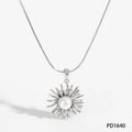 Parure de collier en acier inoxydable style français avec pendentif soleil et perle - Collier en Argent (PD1640)