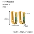 U-shaped gold-plated stainless steel earrings with gradient green and blue zircon stones - Medium / Green