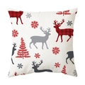 Funda de cojín navideño con ciervo de cuadros rojos y reno gris en tela blanca base - Estilo 19 / 45x45 cm