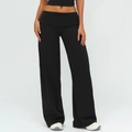 Women's high-waisted black wide-leg yoga pants with a fold-over waistband design - S / Premium Black