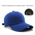 Royal blue washed cotton baseball cap with classic six-panel design and metal buckle - Snap Buckle Washed Style / Sapphire Blue