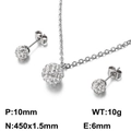 Silver titanium steel jewelry set with sparkling zircon crystal paved ball necklace and earrings - White Zirconia Ball Style (KS115067-Z)