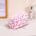 Pink floral quilted cosmetic pouch with white lace trim and 18x10.5x10cm size - Pink Pillow Bag