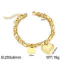 Elegante pulsera de doble capa de acero inoxidable chapado en oro 18K con dijes de corazón - Dorado (KB180243-Z)
