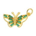 Macro view of golden butterfly pendant with green emerald-cut cubic zirconia inlay - Green Butterfly Pendant-8
