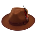 Classico cappello fedora in feltro di lana marrone con nastro a fiocco e piuma colorata - Stile Piuma Nastro Fiocco / caffè