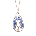 Detail of copper wire wrapped Tree of Life pendant with teardrop blue natural stones - Lapis Lazuli + Chain