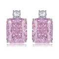 Lussuosi orecchini a lobo in argento S925 con diamanti rosa taglio Radiant - Strass Rosa (E314) / Argento 925
