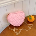 Pink heart shaped quilted crossbody bag for girls with elegant gold chain strap - Pink