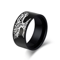 Nordic tree of life black titanium steel ring with silver relief pattern for men - Size 7 / Black