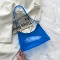 Chic blue transparent PVC baguette shoulder bag with stylish gold metal zipper closure - Blue