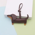Brown leather dachshund dog keychain with litchi texture and premium stitching - Dachshund / Brown Long Cord Style