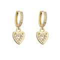 Polished gold heart drop earrings with pave set cubic zirconia stones in huggie style - Gold Heart