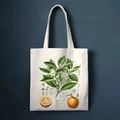 Off-white canvas tote bag featuring botanical orange flower and fruit print illustration - Orange Botany Print (STD344-L)