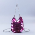 Sparkly purple sequin handbag with metallic fish scale design and silver chain strap - Rose Red