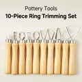 Professional 10-piece pottery clay modeling tool set with wooden handles and metal tips - P01 Model / 10-piece Ring-shaped Finishing Knives (complete Set)