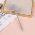 Detail of creative grey pom pom gel pen with fluffy faux fur top on wooden tray - 0.5mm / Gray