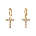 18K gold plated stainless steel T-letter earrings with micro-pave white zircon stones - Letter T