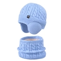 Light blue kids cable knit winter hat and neck warmer set with warm fleece lining - 2-Piece Set - Solid Lake Blue