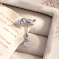 Cat-shaped belly button ring in silver metal with heart-shaped cubic zirconia crystals - Single Piece / Purple + White Zirconia (A787-1)