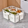 Clear plastic fridge storage bin with white lid and removable drain basket (31x24x14.2cm) - PET Handle 4-Grid Drainage Box
