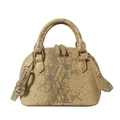 Bolso de concha minimalista de cuero sintético con estampado de serpiente beige y oro - Amarillo
