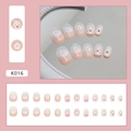 Short press-on nails for kids with cute bunny and flower patterns in pink gradient - K016 Flower Rabbit (With Jelly Glue)