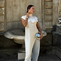 Elegant white mock neck satin sleeveless top featuring a sleek draped bias-cut silhouette - M / White